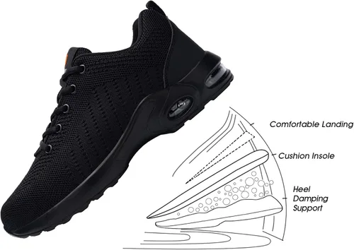 Vista 3 de FENLERN - Zapatos con punta de acero para mujer, tenis de seguridad ligeros con amortiguación de aire, zapatos de trabajo resistentes, fáciles