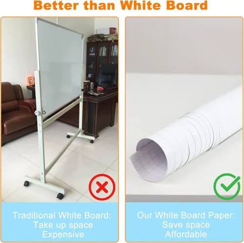 Vista 4 de Nortix Papel tapiz de pizarra blanca, papel de contacto para pizarra blanca, 36 x 24 pulgadas, calcomanía de pizarra súper adhesiva para pared