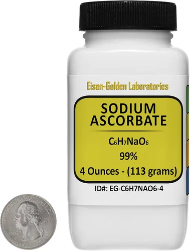 Vista 8 de Ascorbato de sodio [C6H7NaO6] 99% USP polvo de la categoría alimenticia 2 onzas en una botella