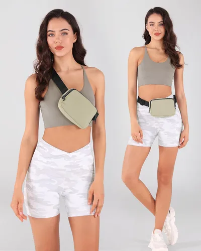 Vista 2 de ODODOS Minicangurera unisex con correa ajustable, para entrenamiento, correr, viajes o senderismo, Caqui, talla única