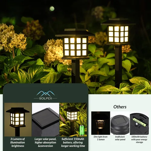 Vista 3 de SOLPEX Luces Solares para Exteriores, Paquete de 12 Luces Solares para Senderos, Luces de Pasarela para Exteriores, Luz de Jardín, Senderos Blanco