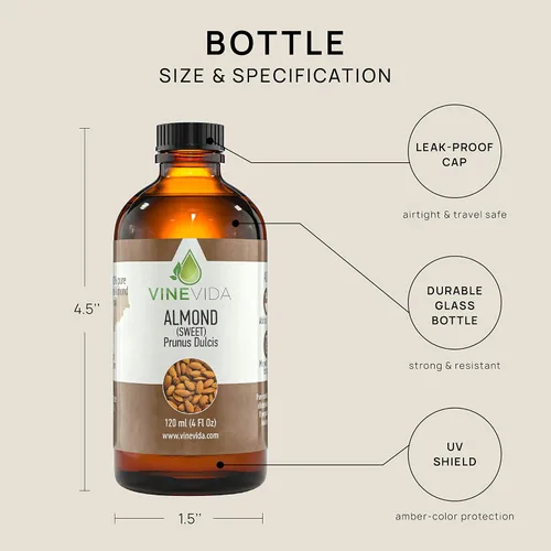 Vista 2 de VINEVIDA Aceite portador de almendras dulces, 4 onzas, aceite de almendras dulces sin diluir, 4 onzas, aroma de aceite de vela de almendras dulces