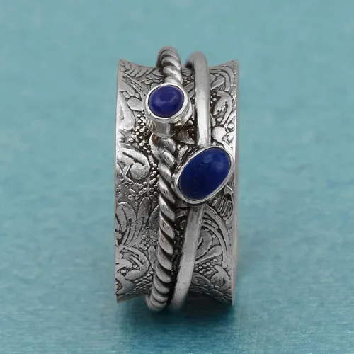 Vista 2 de Shine Jewel Anillo giratorio con lapislázuli oxidado plata de ley 925 anillo de meditación para hombres y mujeres alivio de la ansiedad y el estrés