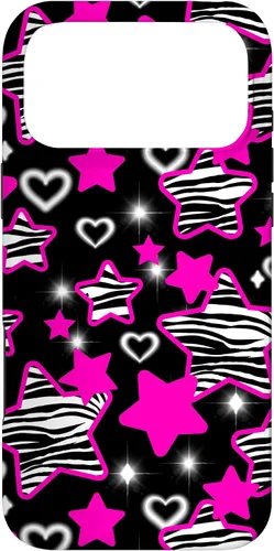 Vista 22 de Carcasa para iPhone 16 McBling Estética Zebra Print Stars Hearts Rosa Negro Y2K