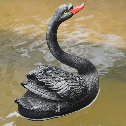 Vista 5 de Cyrank Escultura de estanque, adorno de cisne flotante de simulación, estatua de cisne negro, estatua de ganso de jardín, decoración de césped