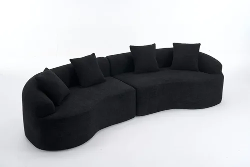 Vista 9 de Sofá modular de 110 pulgadas, sofá cama curvado sin huesos, sofá convertible en forma de L para sala de estar, dormitorio, apartamento, salón Negro