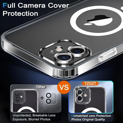 Vista 3 de TZGZT Protección de cámara para iPhone 12 de vidrio templado, [Accesorios] Cubierta protectora magnética con 2X protector de pantalla, para mujeres