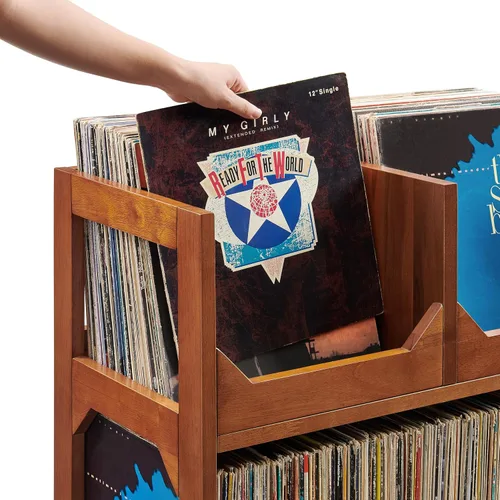 Vista 11 de Crosley Furniture Asheville - Soporte para discos moderno de mediados de siglo, almacenamiento de vinilo, con capacidad para hasta 260 discos, nogal