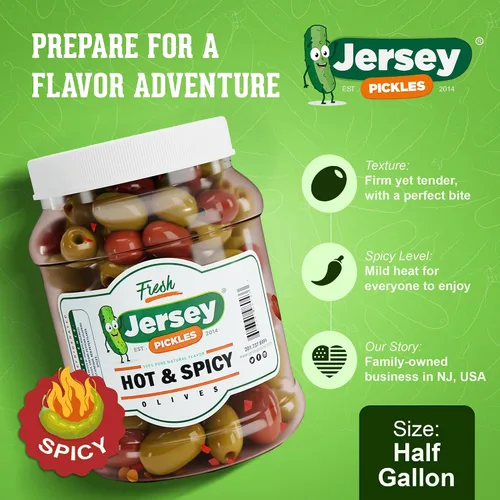 Vista 5 de Jersey Pickles - Combo de aceitunas Hot Mix (1/2 galón)