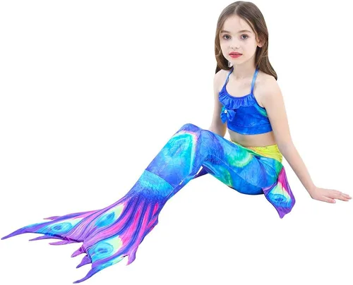 Vista 5 de Swimmable Mermaid Tail Bikini Sets Monofin Swimwear Girls Kids Cospaly