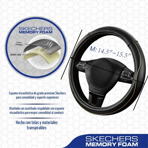 Vista 3 de Skechers Funda de volante de espuma viscoelástica, Funda de volante de microfibra con ribete deportivo de ajuste universal de 14" 1/2-15" Protector
