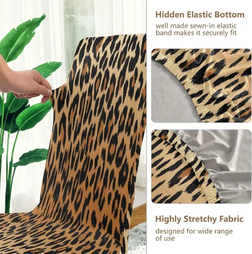 Vista 3 de Juego de 2 fundas elásticas para sillas de comedor con estampado de leopardo a la moda, fundas para sillas de cocina lavables, protector de asiento