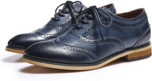 Vista 7 de Mona flying Zapatos de tacón apilado para mujer Oxfords de cuero con cordones cómodos
