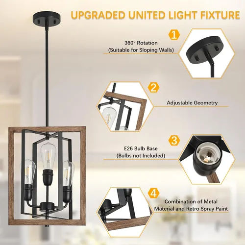 Vista 4 de Candelabro de 3 luces para entrada, moderna lámpara de granja para vestíbulo, dormitorio, luces colgantes rústicas para comedor, sala de estar, isla