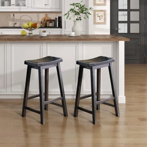 Vista 15 de Lexicon Finnian Saddle - Juego de 2 taburetes de madera maciza, taburetes de cocina para comedor, asientos de silla de mostrador sin brazos, Arena