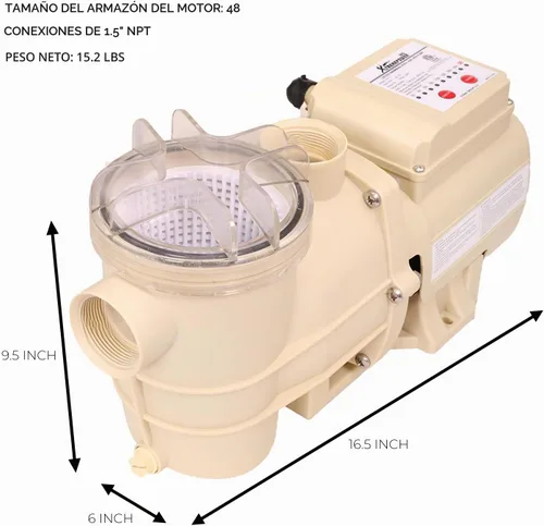 Vista 6 de XtremepowerUS Bomba de piscina de 1/2 HP para piscinas elevadas, autocebante, bomba de alto flujo para piscina, spa y estanque, entrada/salida