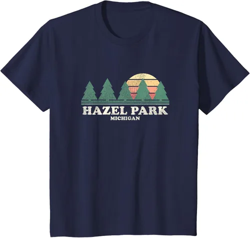Vista 59 de Hazel Park MI - Camiseta vintage con diseño retro de los años 70, Azul / Patchwork, S