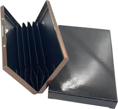 Vista 3 de Dafensoy - Cartera para tarjetas de crédito, unisex, de acero inoxidable blindado, de metal, compacta y portátil (marrón)
