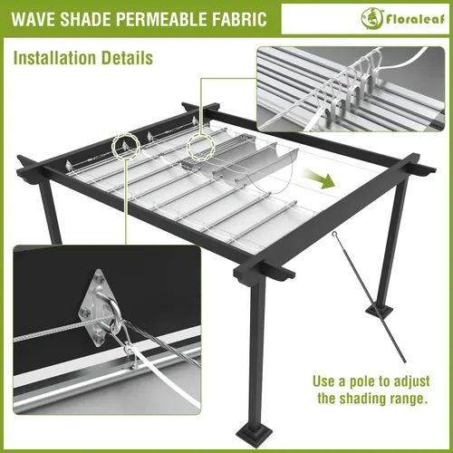 Vista 5 de Cubierta de Sombra para Pérgola de 3'×4' Impermeable Retráctil Toldo de Repuesto para Pérgola Vela de Sombra Deslizante con Herrajes de Cable