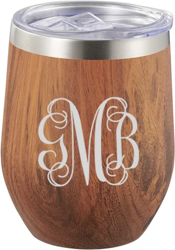 Vista 9 de Visol Taza de viaje personalizada de madera de vino de acero inoxidable de doble pared aislada (monograma romano)