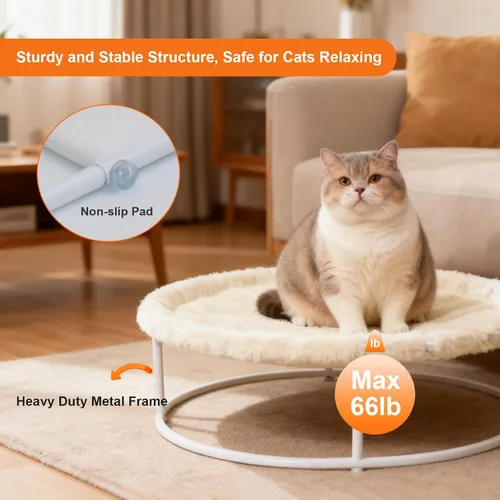 Vista 4 de Hamaca elevada para gatos, uso en todas las estaciones para gatos grandes y perros pequeños Supports Up to 66 LBS with Iron Frame, Washable