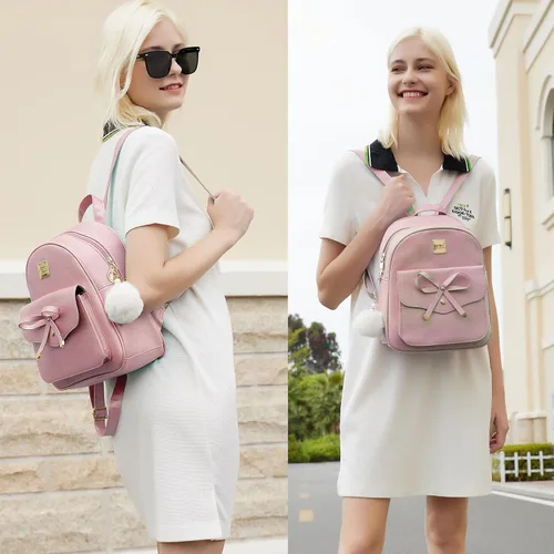 Vista 15 de ZGWJ Mini mochila de cuero con moño, mochila pequeña, linda mochila casual de viaje para niñas y mujeres, M, Mochilas tipo mochila