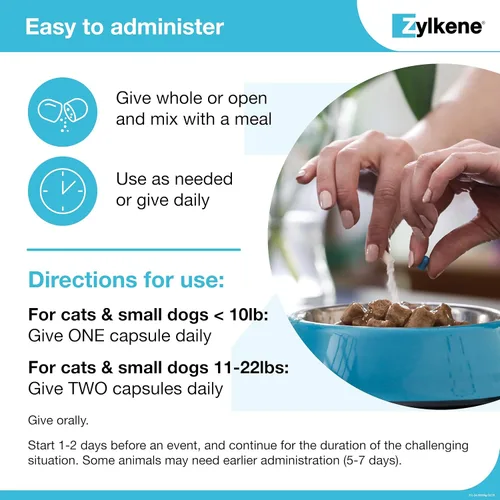 Vista 6 de Vetoquinol Zylkene Suplemento calmante de apoyo para perros y gatos pequeños, ayuda a promover la relajación y reducir los factores de estrés