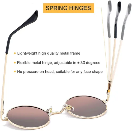 Vista 4 de Gleyemor John Lennon - Lentes de sol polarizados pequeños y redondos para hombres y mujeres, círculos hippie, lentes rojos y amarillos