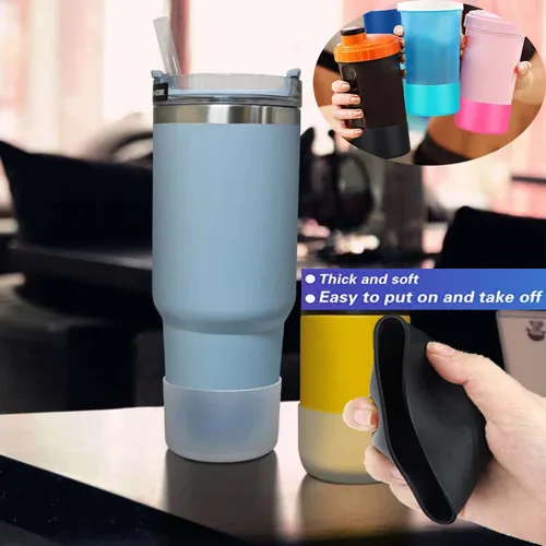 Vista 5 de QIANHAI Botas protectoras de silicona para vaso Stanley Quencher Adventure de 40 onzas y IceFlow de 30 onzas y 20 onzas, funda inferior de botella