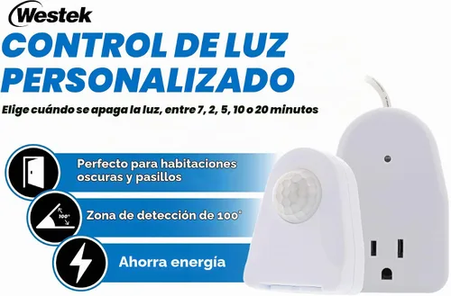 Vista 2 de Westek Control de Luz de Enchufe con Sensor de Movimiento Enchufable, Paquete de 2 - Dispositivo Sensor de Movimiento Interior Activa las Luces