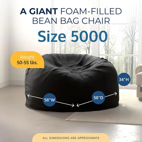 Vista 3 de ULTIMATE SACK 5000 Silla Puf de 5-Pies con Reposapiés, Funda de Gamuza Negra – Tumbona de Espuma de Gran Tamaño, Asiento de Suelo, Sofá Pequeño