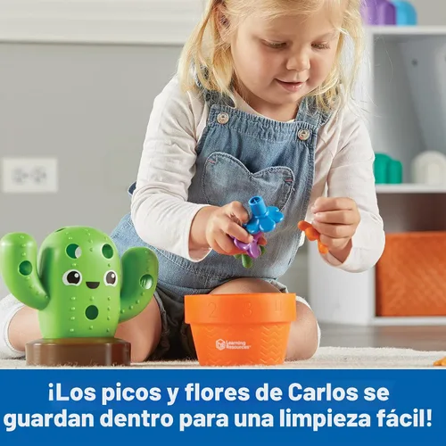 Vista 2 de Learning Resources Carlos the Pop & Count Cactus - 16 piezas, a partir de 18 meses, juguetes Montessori para niños pequeños, forma apilable