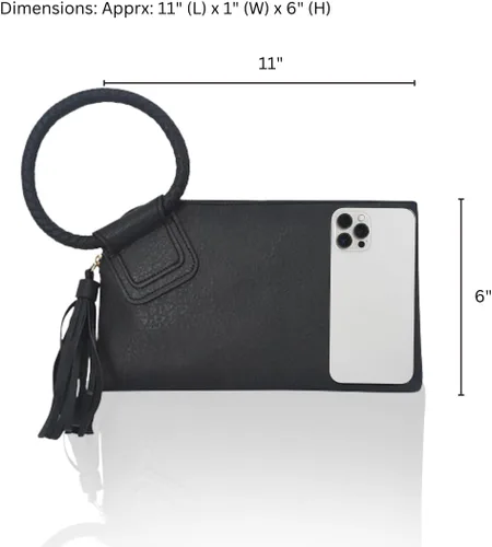 Vista 3 de NGIL Mini bolso de pulsera de piel sintética para mujer con borla de flecos, cartera de pulsera para mujer