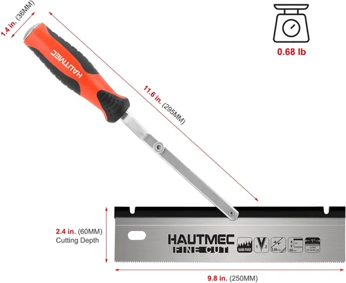 Vista 3 de HAUTMEC HT0234 - Sierra de cola de milano reversible de 10 pulgadas, sierra de jamba de corte profesional a ras de 12TPI con mango de manivela