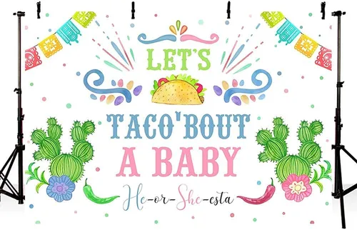 Vista 4 de MEHOFOND Fondo de fiesta mexicana de cactus para revelación de género de Let's Taco Bout a Baby He or She Fotografía, Baby Shower Party Banner
