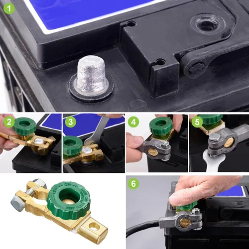 Vista 7 de Spurtar - Interruptor de desconexión de batería de 6 V, 12 V, 24 V, poste superior, perilla verde Quick Disconnect, Battery Cut Off Switch, 125A