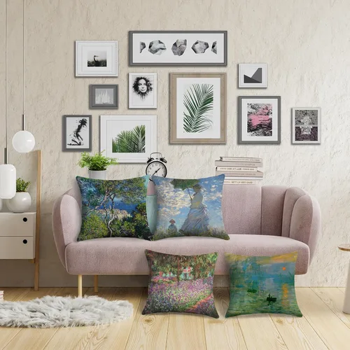 Vista 3 de Claude Monet - Juego de 4 fundas de almohada de pintura de 18 x 18 pulgadas, fundas de almohada cuadradas decorativas para sofá, auto
