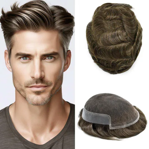 Vista 8 de FACE MIRACLE - Tupé de encaje frontal francés para hombres, postizos, sistemas de reemplazo de cabello humano con PU para hombre, prótesis