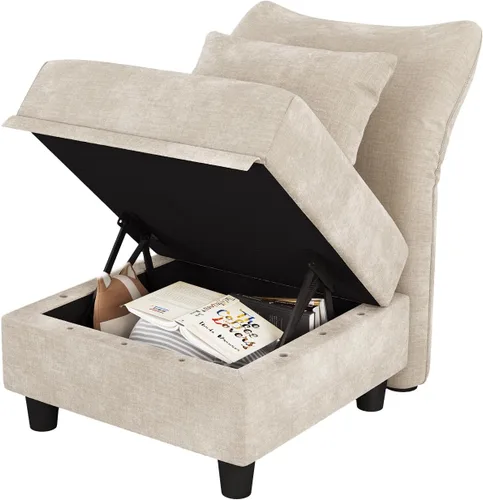 Vista 6 de LLappuil Sofá modular otomano con almacenamiento, módulo otomano grande de felpilla para sofá modular, pieza de sofá seccional reversible extraíble