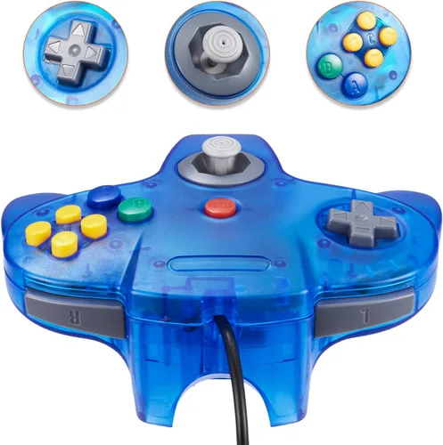 Vista 6 de KIWITATA Classic N64 Controller, Retro N64 Wired Game Pad Joystick Remote Controller for N64 System Video Games Console Clear Blue