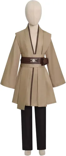 Vista 4 de Forwacos Disfraz de Jedi para niños, disfraz de Anakin, túnica con capucha, disfraz de Halloween, uniforme