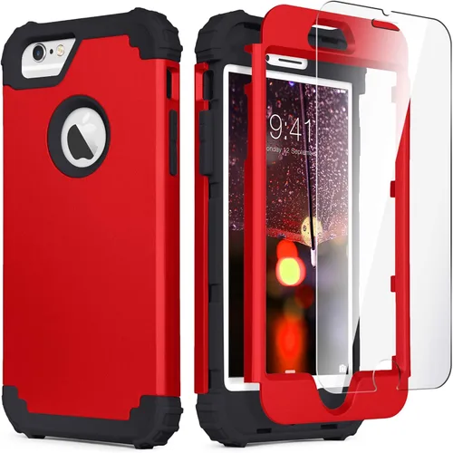 Vista 10 de IDweel Funda para iPhone 6S, funda para iPhone 6 con protector de pantalla, 3 en 1, resistente, absorción de impactos, cubierta de policarbonato
