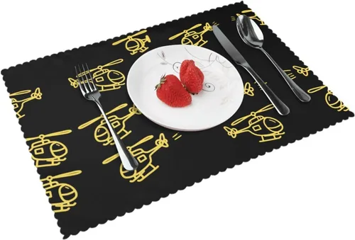 Vista 13 de Rectangular Placemats Set of 4, Heat Resistant Black Eagle Printed Kitchen Dining Table Mats