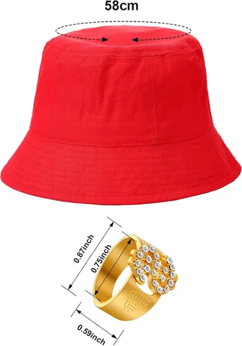 Vista 5 de Juego de 5 piezas de disfraz de hip hop, sombrero de pescador, lentes de sol, letrero de dólar