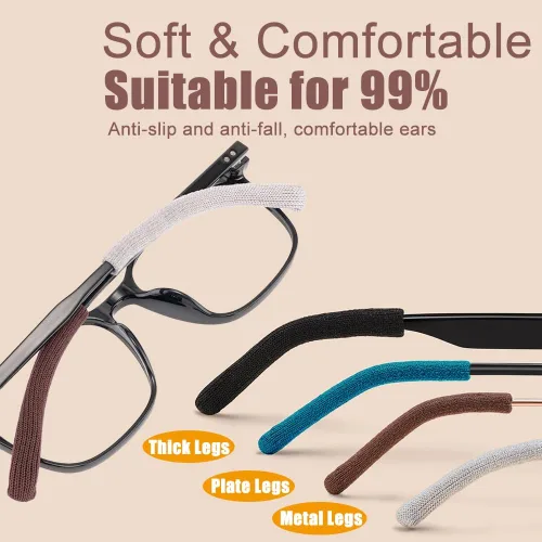 Vista 5 de 2 pares de agarraderas extendidas para orejas de anteojos, cojín de brazo de algodón de punto suave mejorado para anteojos detrás de la oreja