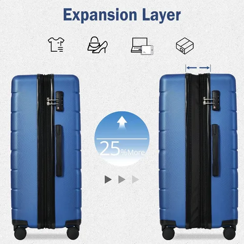 Vista 3 de Merax 3 piezas expandible Abs Hardshell Equipaje Sets con rueda giratoria Maleta TSA Lock Suit Case, marino, Merax 3 unids expandible Abs Hardshell
