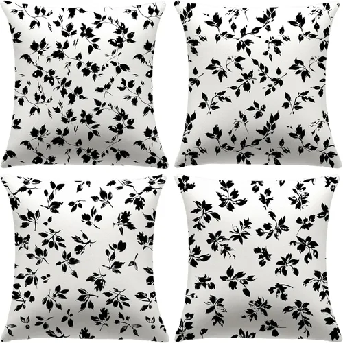 Vista 10 de Juego de 2 fundas de almohada de lino de algodón con flores, fundas de cojín decorativas de estilo pastoral de impresión en bloque de 45 x 45 cm