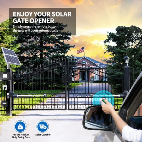 Vista 2 de TOPENS AT6132S - Abridor solar de doble puerta oscilante, motor de puerta automático de servicio medio para puertas batientes dobles de hasta 18