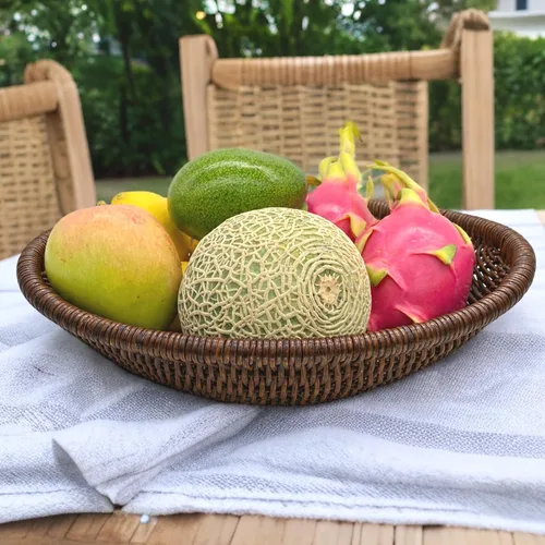 Vista 2 de Cesta ovalada tejida a mano de mimbre y ratán, cesta de pan y frutas, 14.5