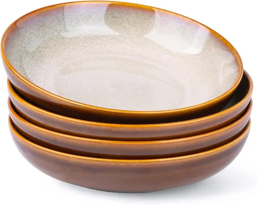 Vista 24 de LERATIO Tazones para pasta, cuencos de cerámica para pasta de 38 onzas, juego de 4 cuencos de pasta esmaltada reactiva de 9.0 pulgadas, aptos
